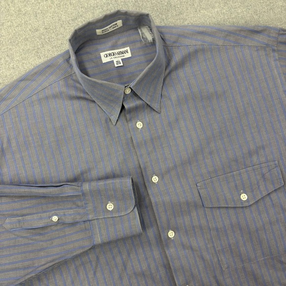 Vintage 90s Giorgio Armani Le Collezioni Dress Shirt Men 15.5/32-33 Blue Striped - Picture 1 of 12